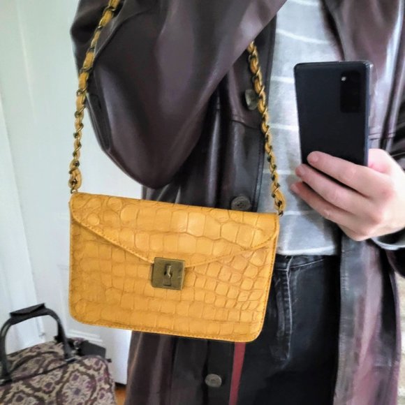 NWOT Forever 21 Mustard Croc Embossed Cross Body Bag - Picture 1 of 9